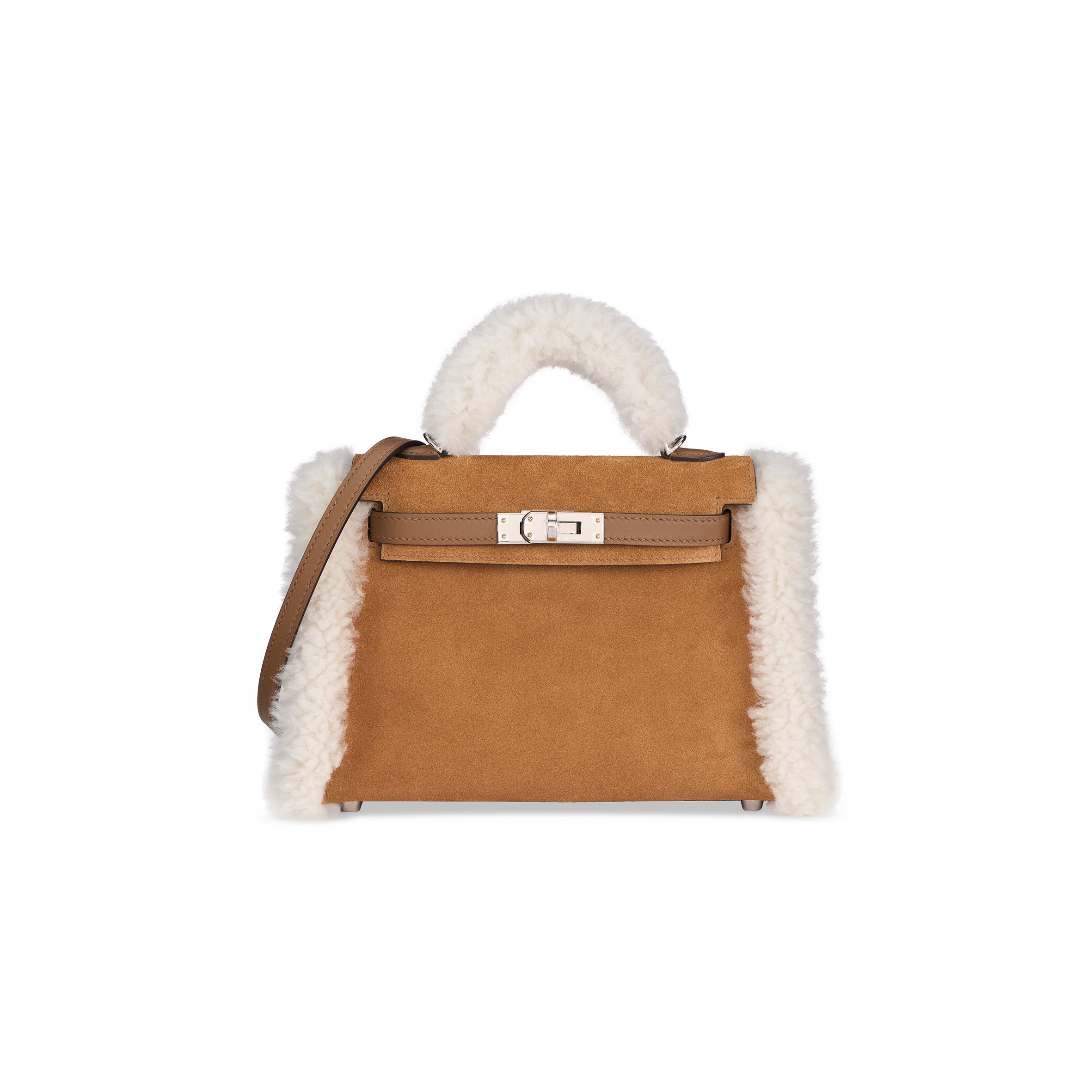HERMÈS TEDDY KELLY 20 CHAMOIS SHEARLING AND SWIFT PALLADIUM (20*15*8cm)